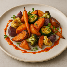 Roasted Veggies with Piquillo Pepper Drizzle
